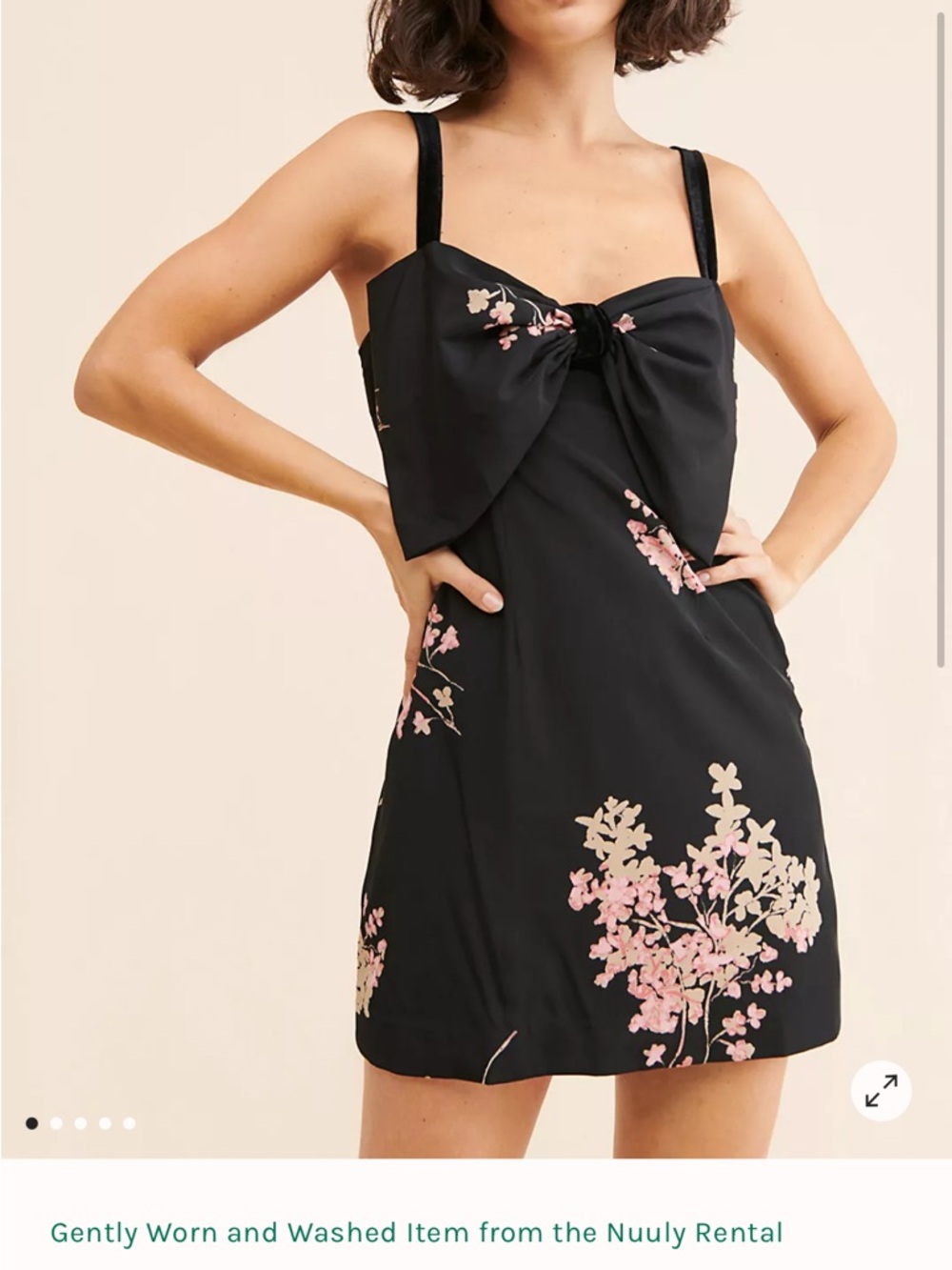 Free People Black Mini Dress with Pink & Cream Floral Bow
